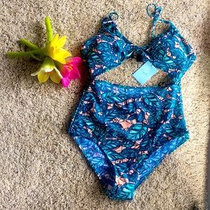 Cupshe coral and tropical leaves one-piece
